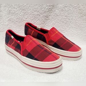 Keds X Kate Spade Red Plaid Platform Shoes Fits Size 6.5 - 7 Womens